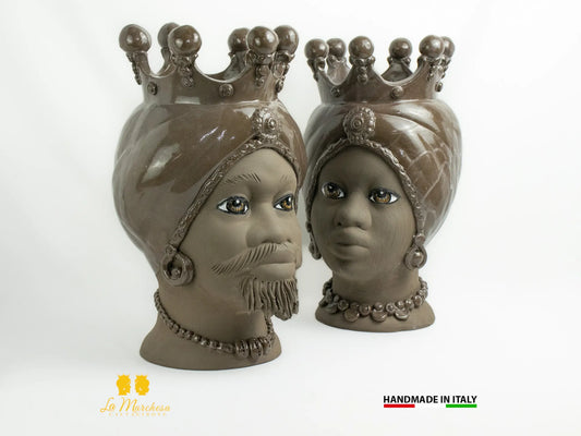 OUTLET Teste di Moro in Ceramica di Caltagirone marrone satinato 42cm