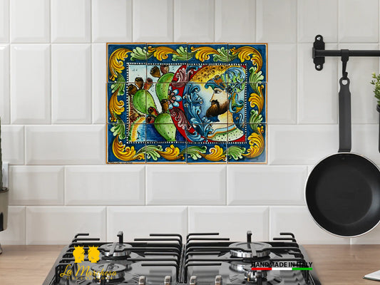 Pannello Murale Piastrelle siciliane in Ceramica di Caltagirone - Vari disegni