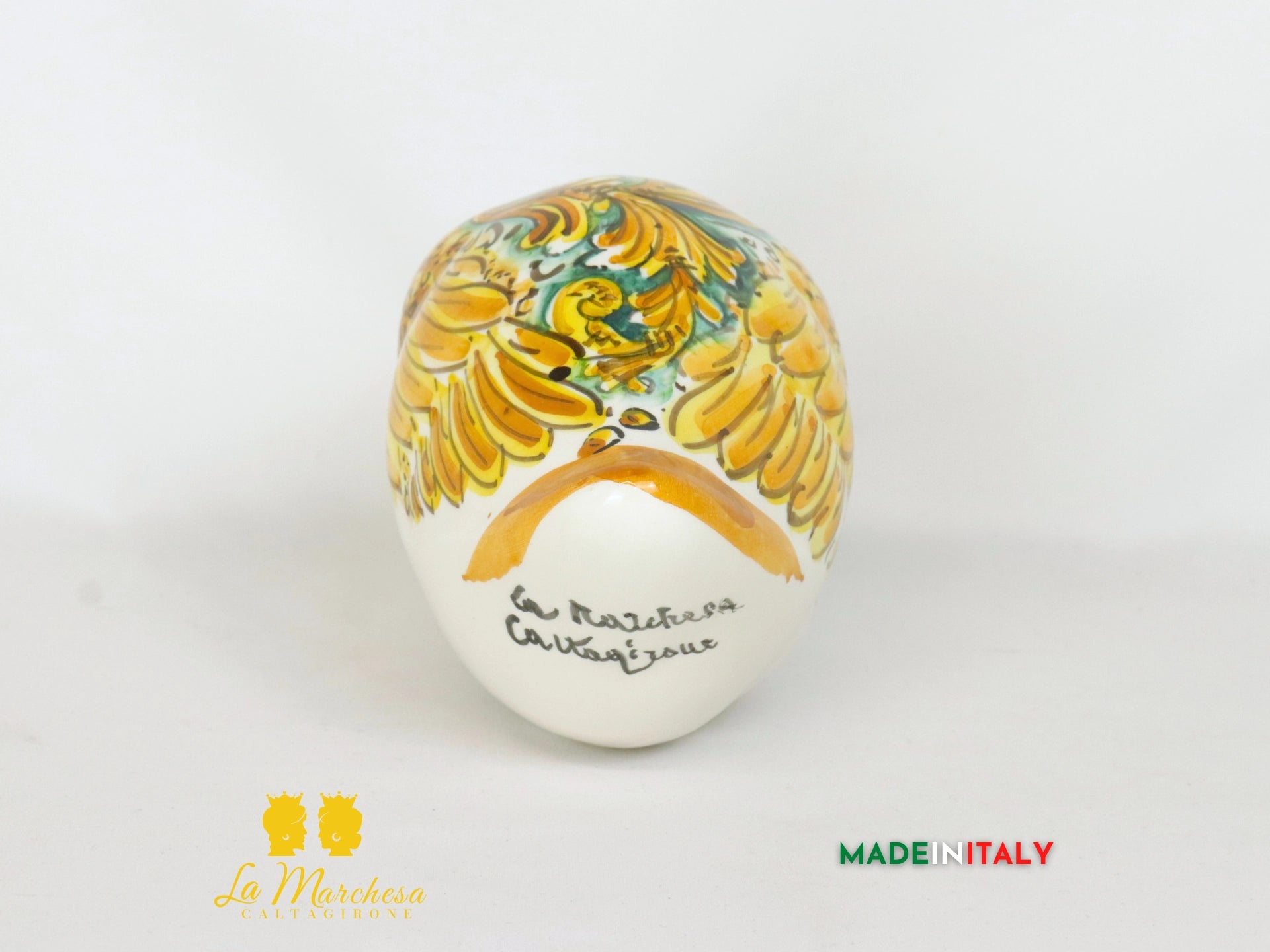 Papera curiosa in Ceramica di Caltagirone con fiocco decorata -  papere ornamentali