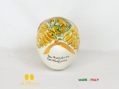 Papera curiosa in Ceramica di Caltagirone con fiocco decorata -  papere ornamentali