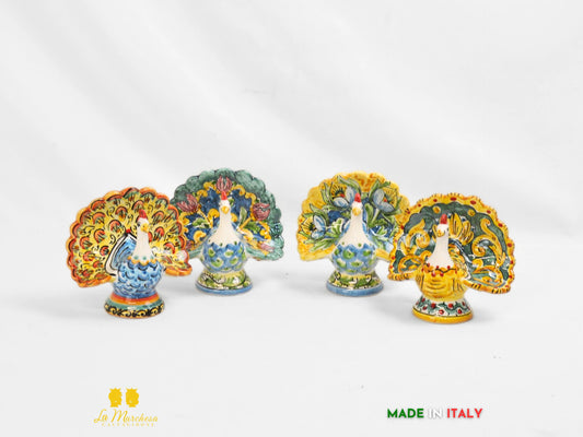 Pavone in Ceramica di Caltagirone Sicilia 13cm - Vari Colori