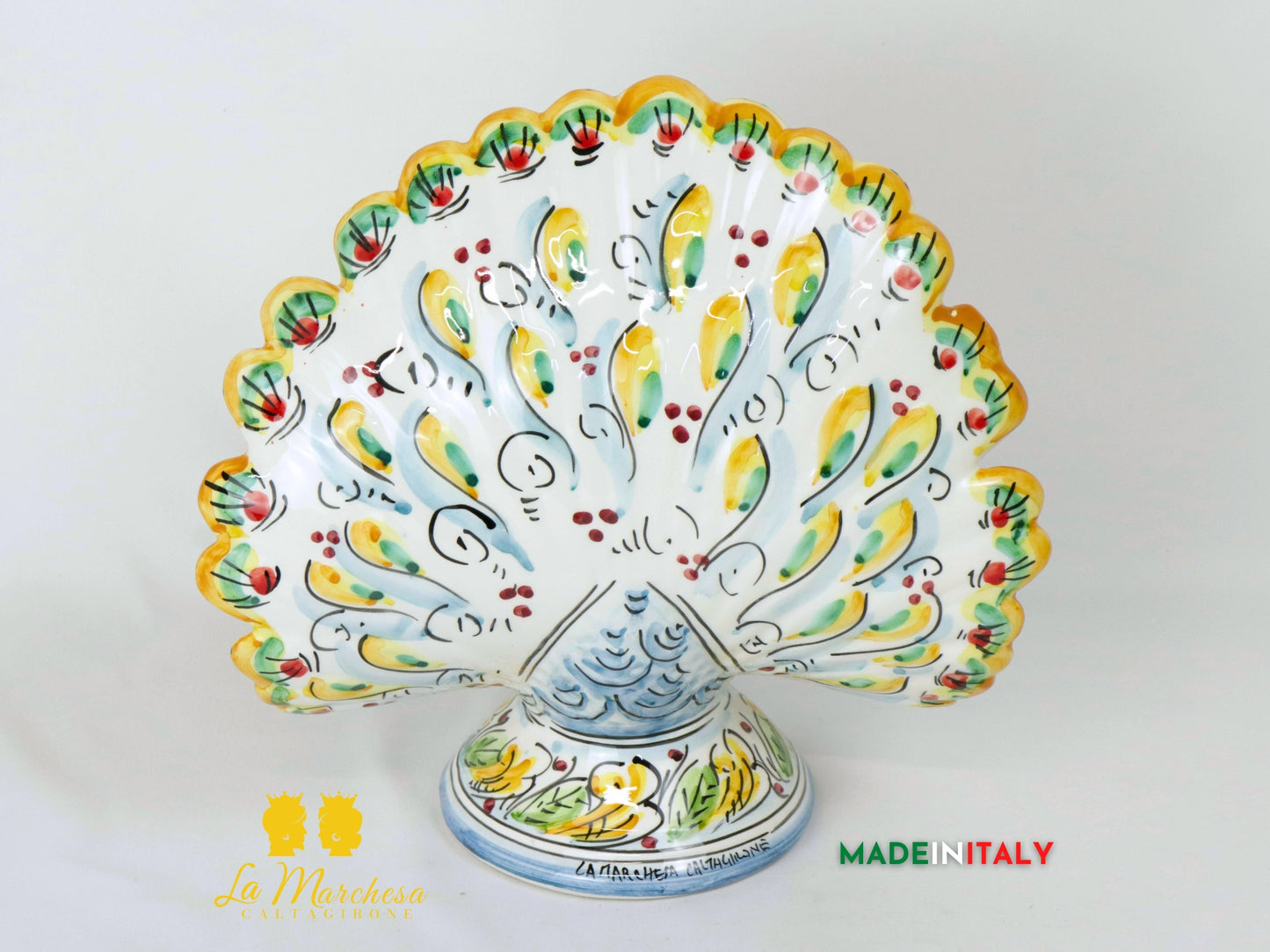 Pavone in Ceramica di Caltagirone ornato fiori 28cm - Vari Modelli