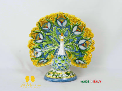 Pavone in Ceramica di Caltagirone ornato fiori 28cm - Vari Modelli