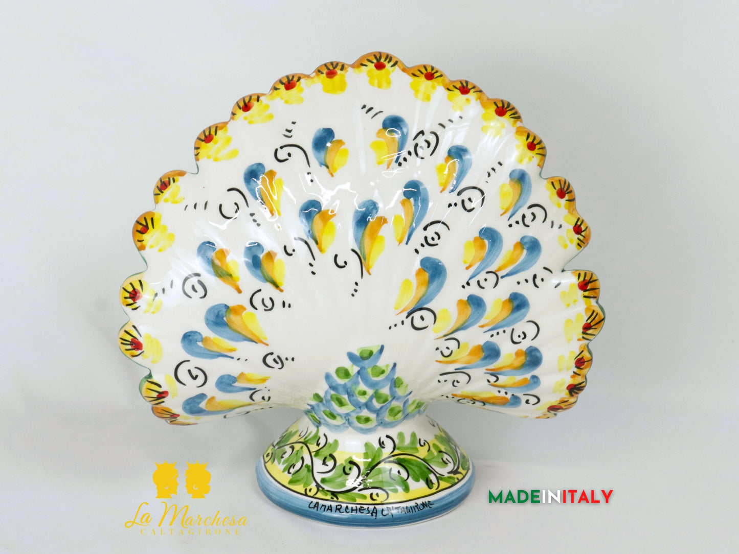 Pavone in Ceramica di Caltagirone ornato fiori 28cm - Vari Modelli