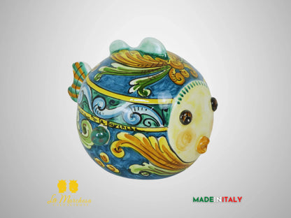 Pesci Decorato in Ceramica di Caltagirone - Blu Antico Ornato