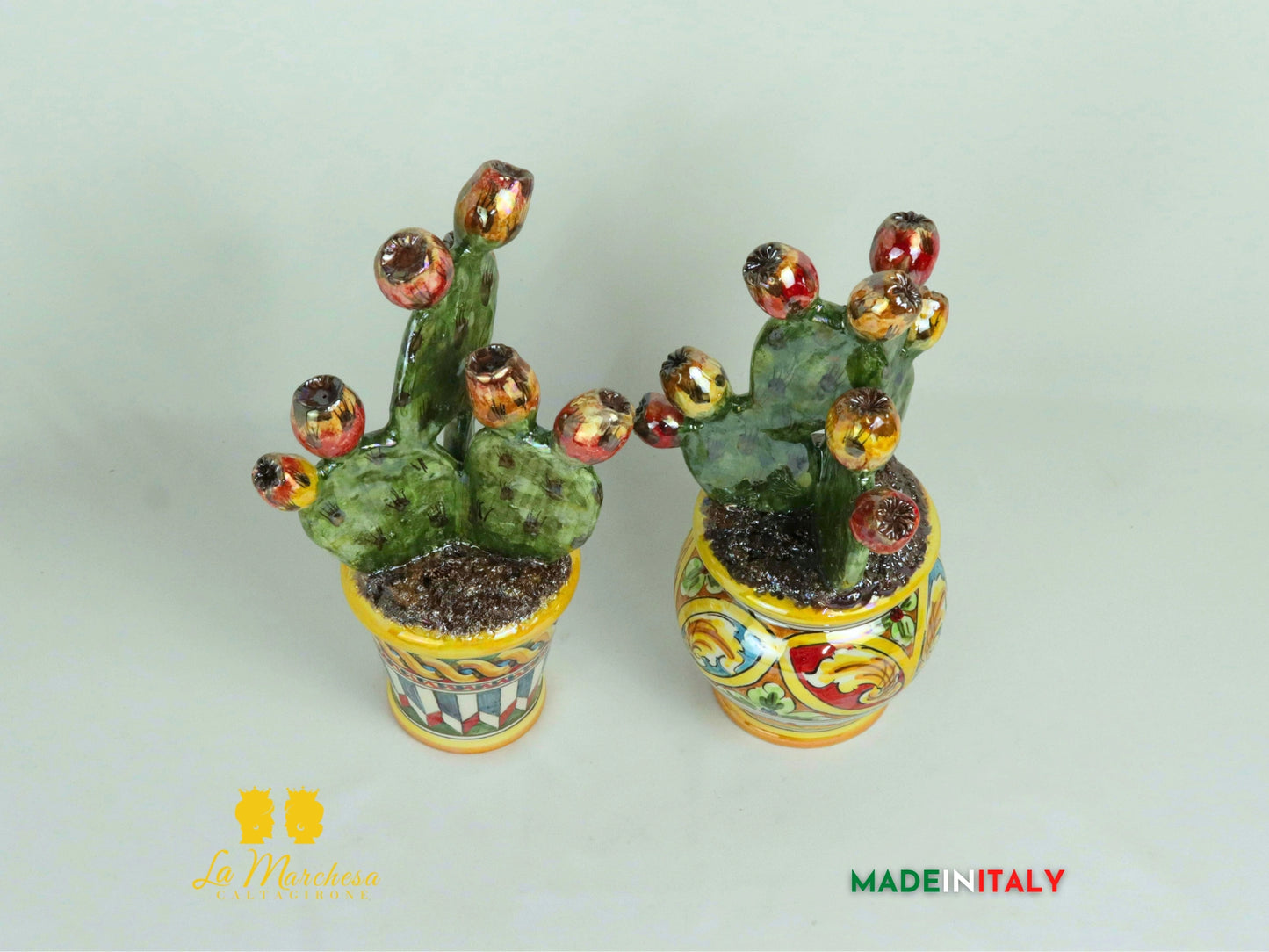 Pianta Fichi D'India Madreperla in Ceramica di Caltagirone - Vaso Retto
