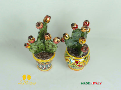 Pianta Fichi D'India Madreperla in Ceramica di Caltagirone - Vaso Retto