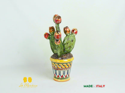 Pianta Fichi D'India Madreperla in Ceramica di Caltagirone - Vaso Retto