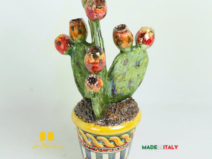 Pianta Fichi D'India Madreperla in Ceramica di Caltagirone - Vaso Retto