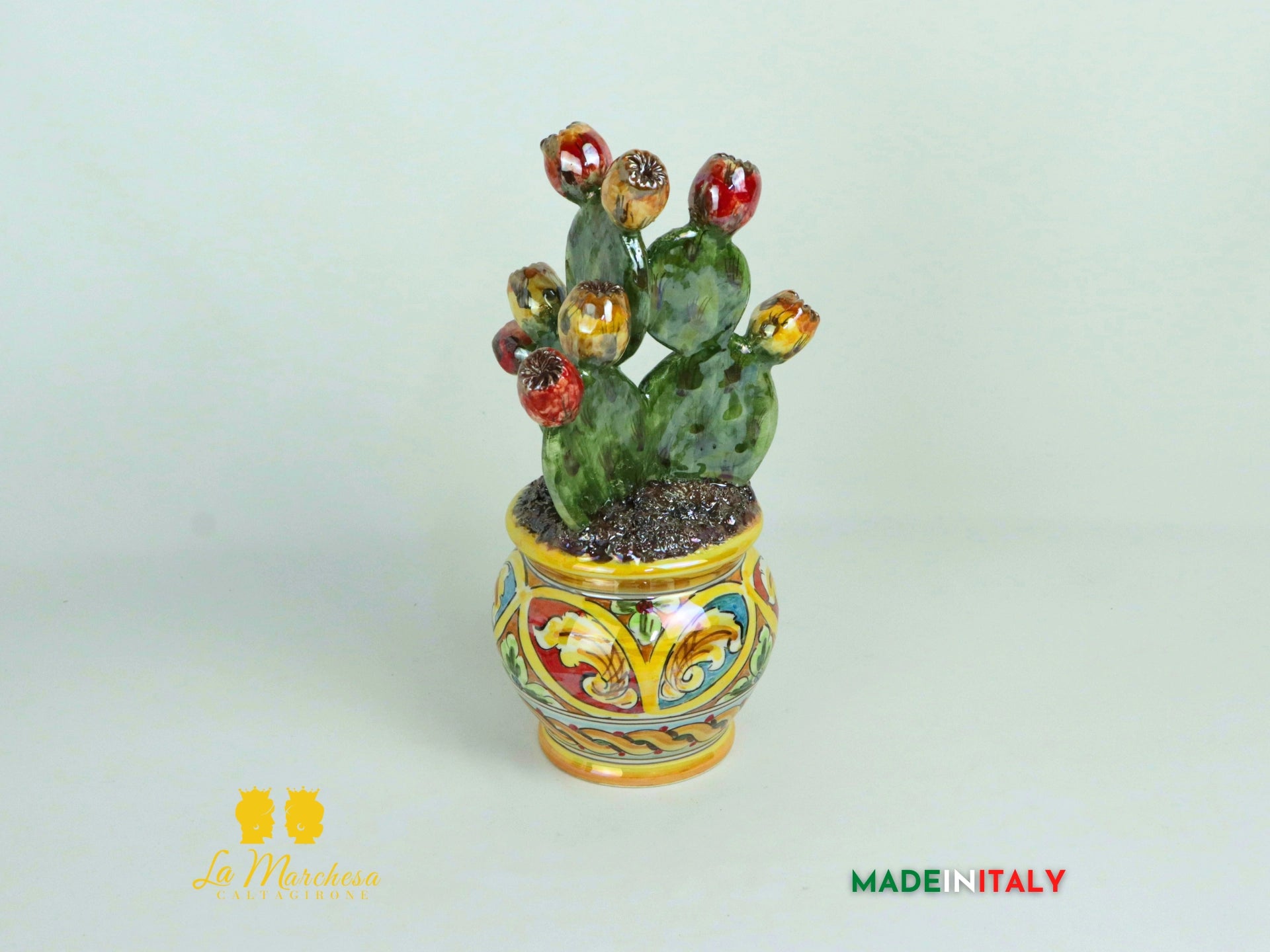 Pianta Fichi D'India Madreperla in Ceramica di Caltagirone - Vaso Retto