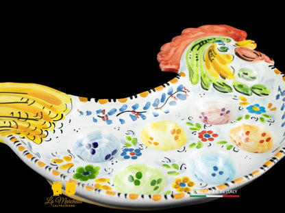 Piatto portauova Gallo in Ceramica di Caltagirone vari decori