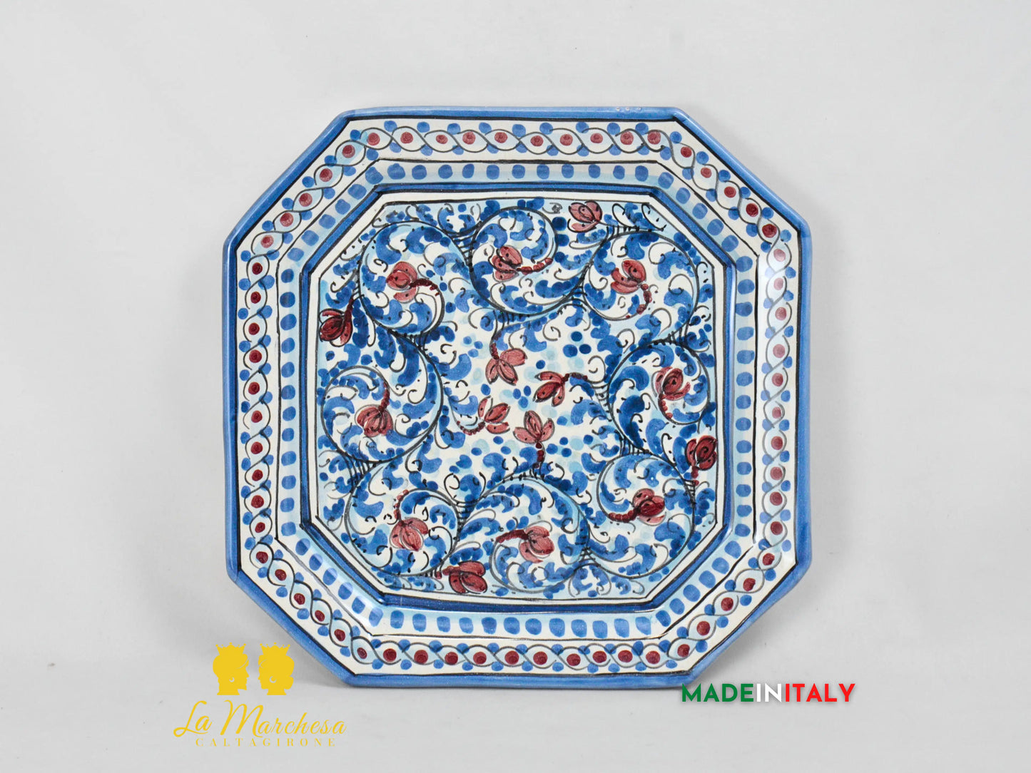 Piatto Ottagonale Decorato in Ceramica di Caltagirone - Vari Modelli