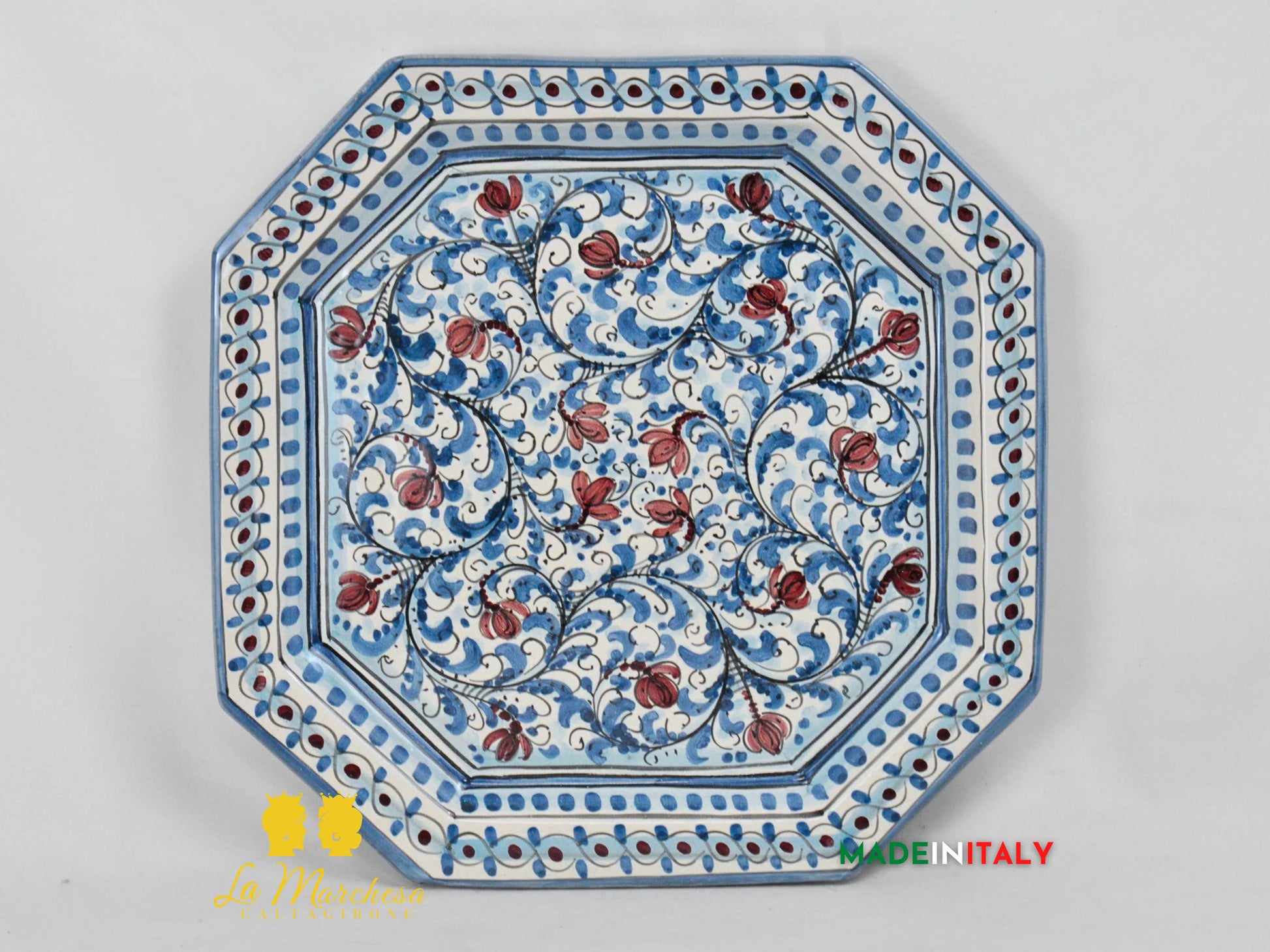Piatto Ottagonale Decorato in Ceramica di Caltagirone - Vari Modelli
