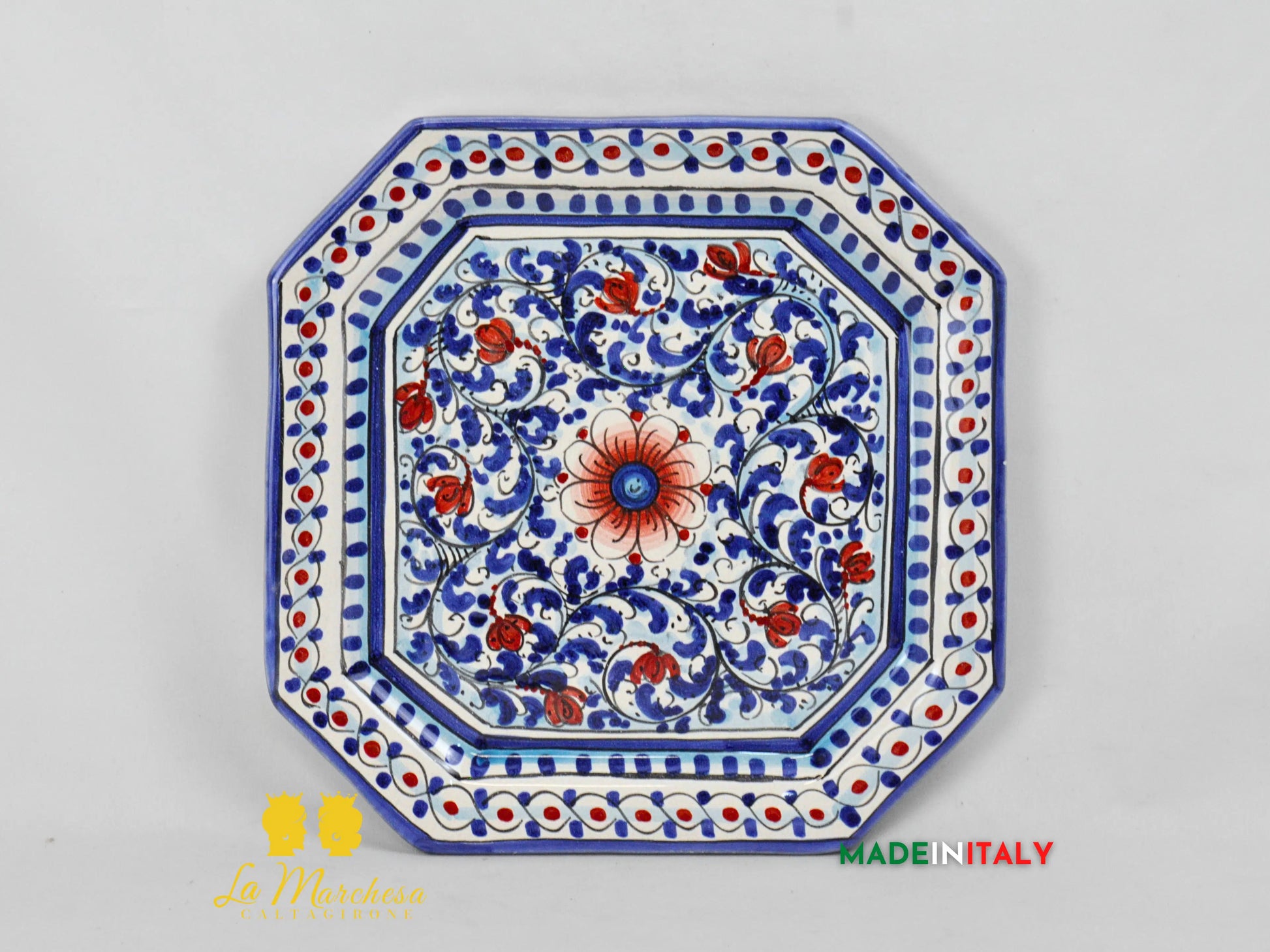 Piatto Ottagonale Decorato in Ceramica di Caltagirone - Vari Modelli