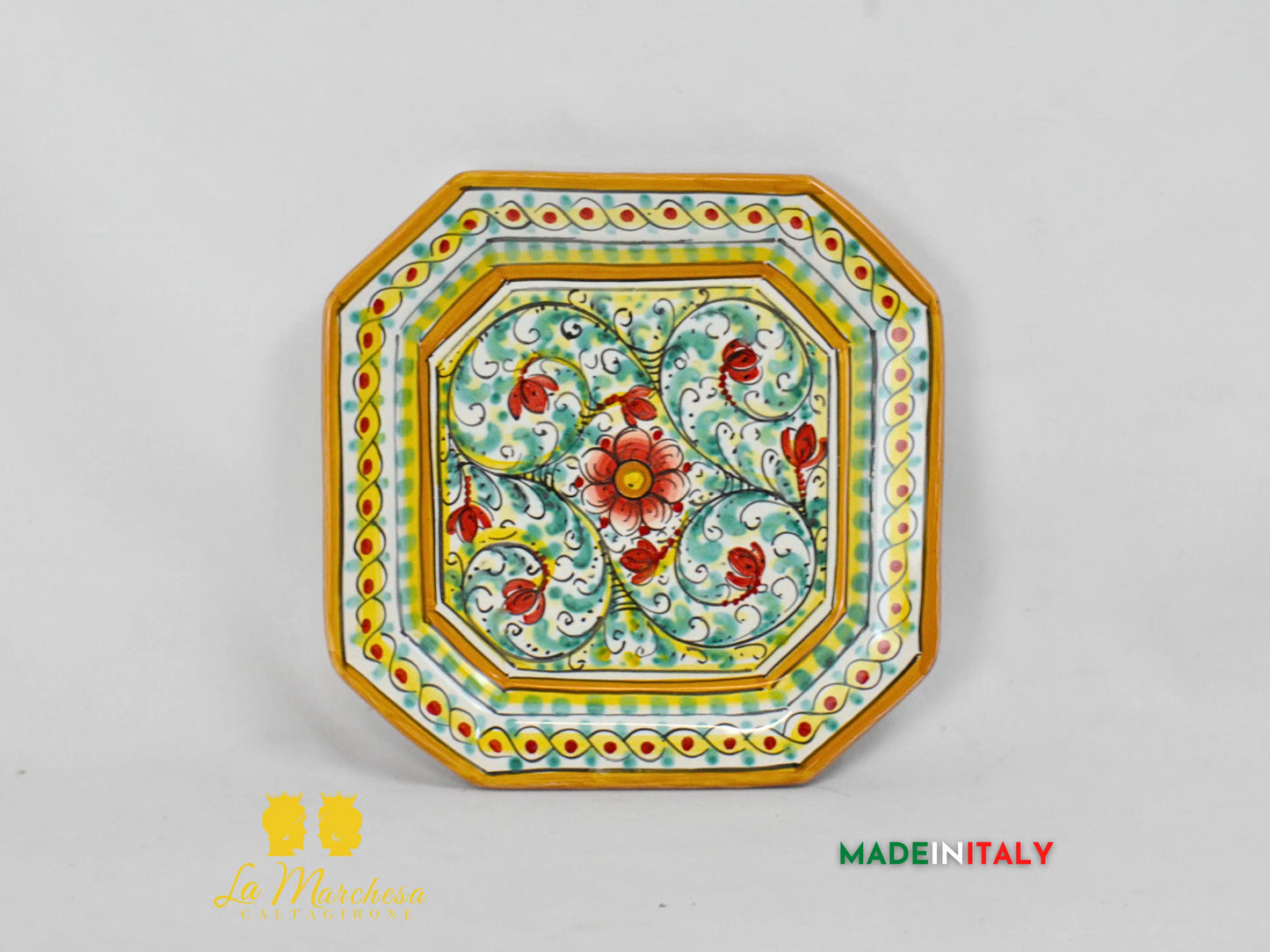 Piatto Ottagonale Decorato in Ceramica di Caltagirone - Vari Modelli