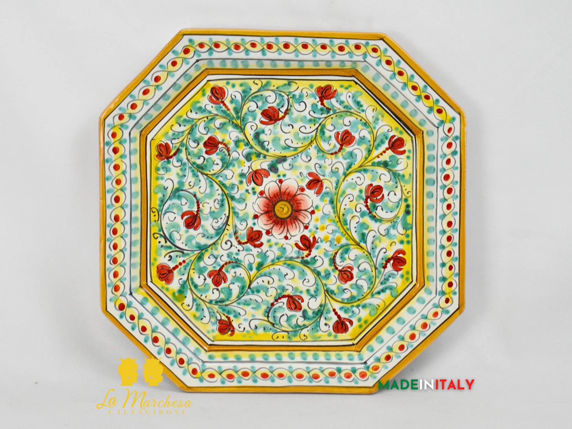 Piatto Ottagonale Decorato in Ceramica di Caltagirone - Vari Modelli