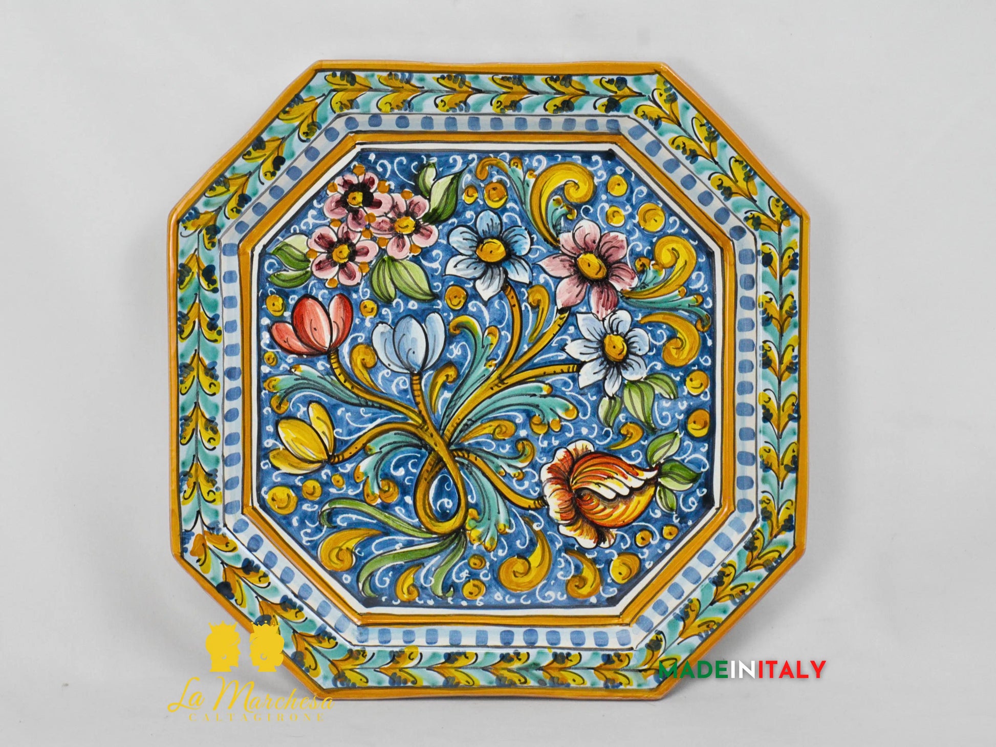 Piatto Ottagonale Decorato in Ceramica di Caltagirone - Vari Modelli