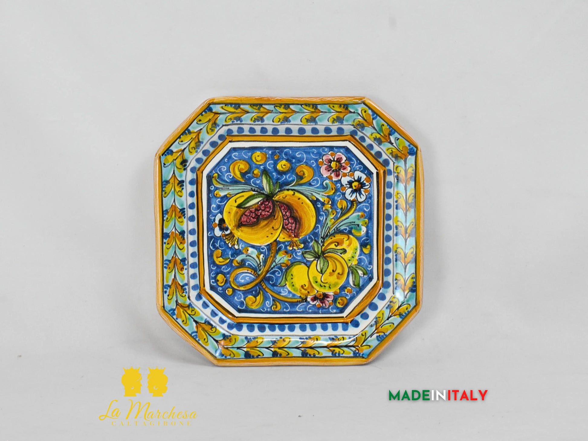 Piatto Ottagonale Decorato in Ceramica di Caltagirone - Vari Modelli