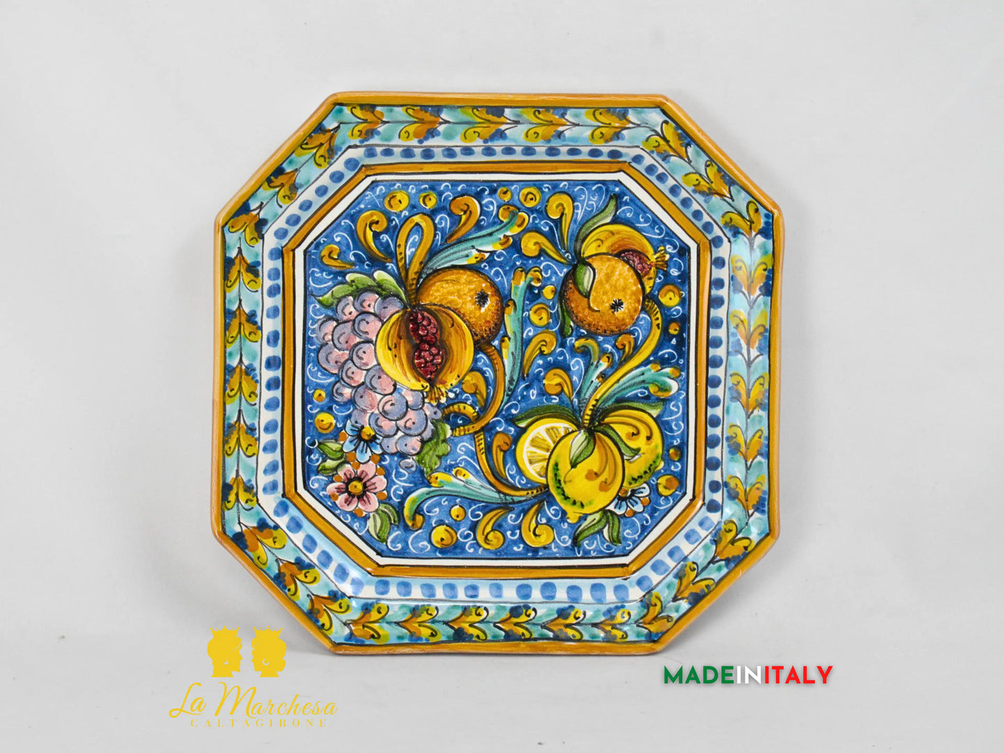 Piatto Ottagonale Decorato in Ceramica di Caltagirone - Vari Modelli