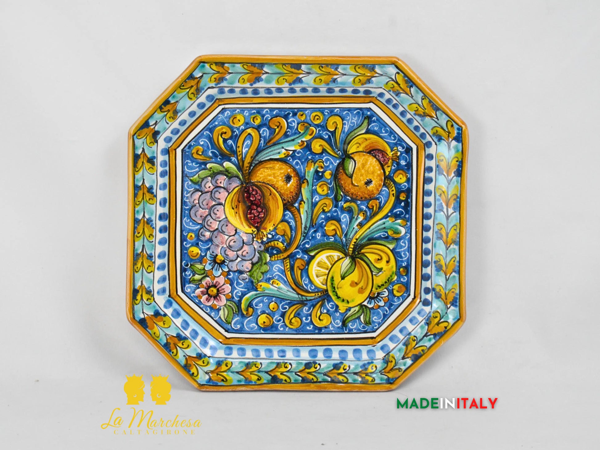 Piatto Ottagonale Decorato in Ceramica di Caltagirone - Vari Modelli