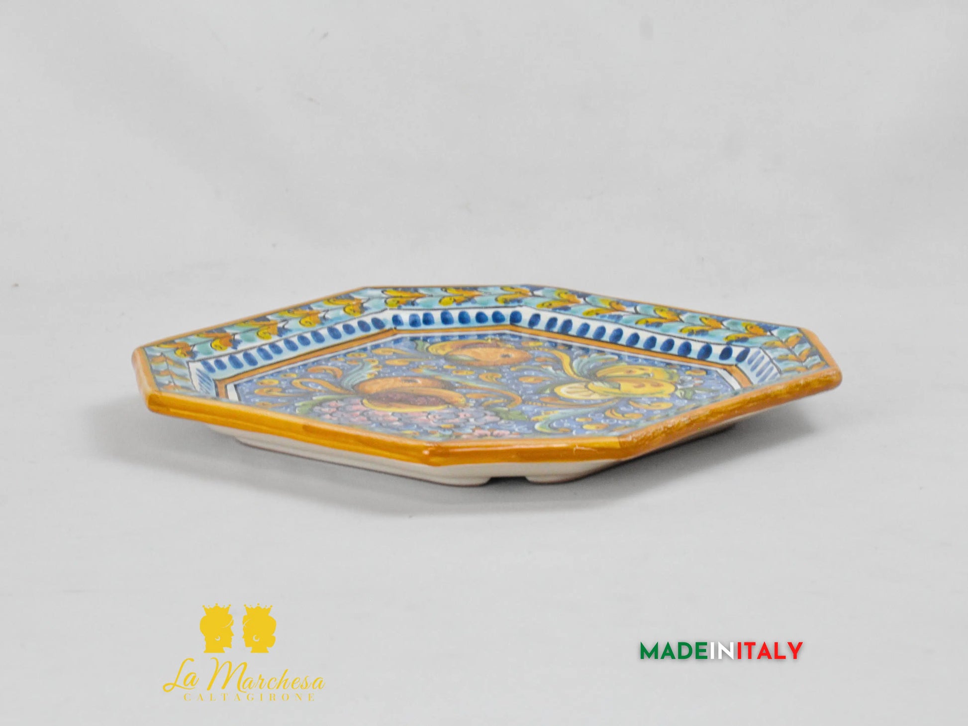 Piatto Ottagonale Decorato in Ceramica di Caltagirone - Vari Modelli