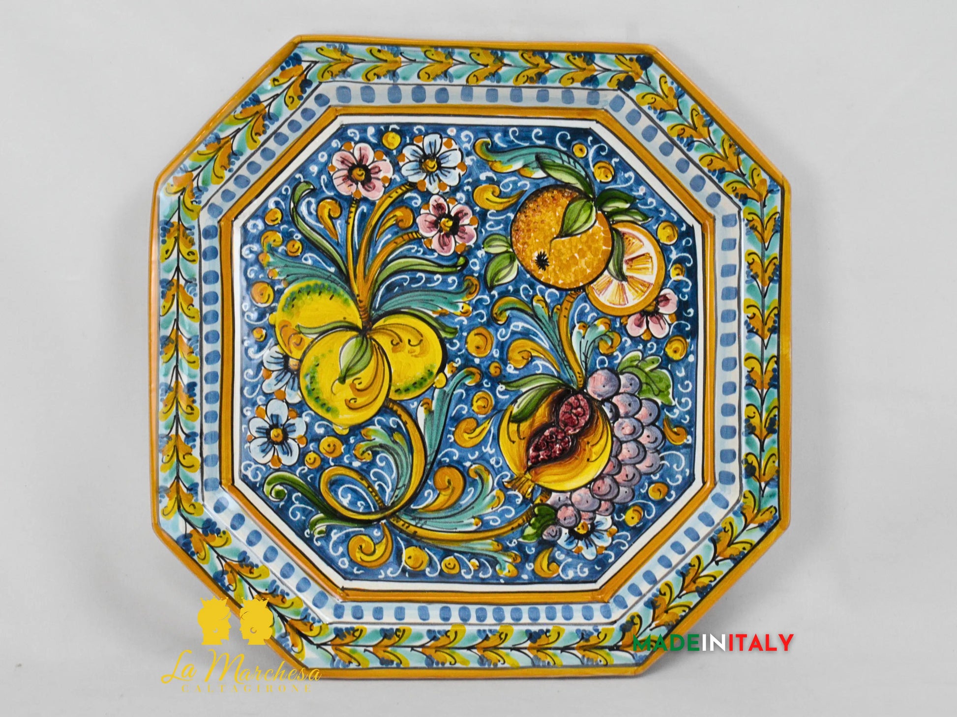 Piatto Ottagonale Decorato in Ceramica di Caltagirone - Vari Modelli
