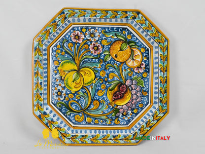 Piatto Ottagonale Decorato in Ceramica di Caltagirone - Vari Modelli