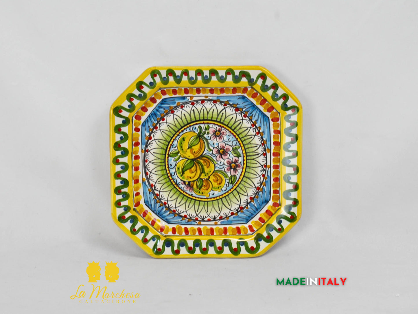Piatto Ottagonale Decorato in Ceramica di Caltagirone - Vari Modelli