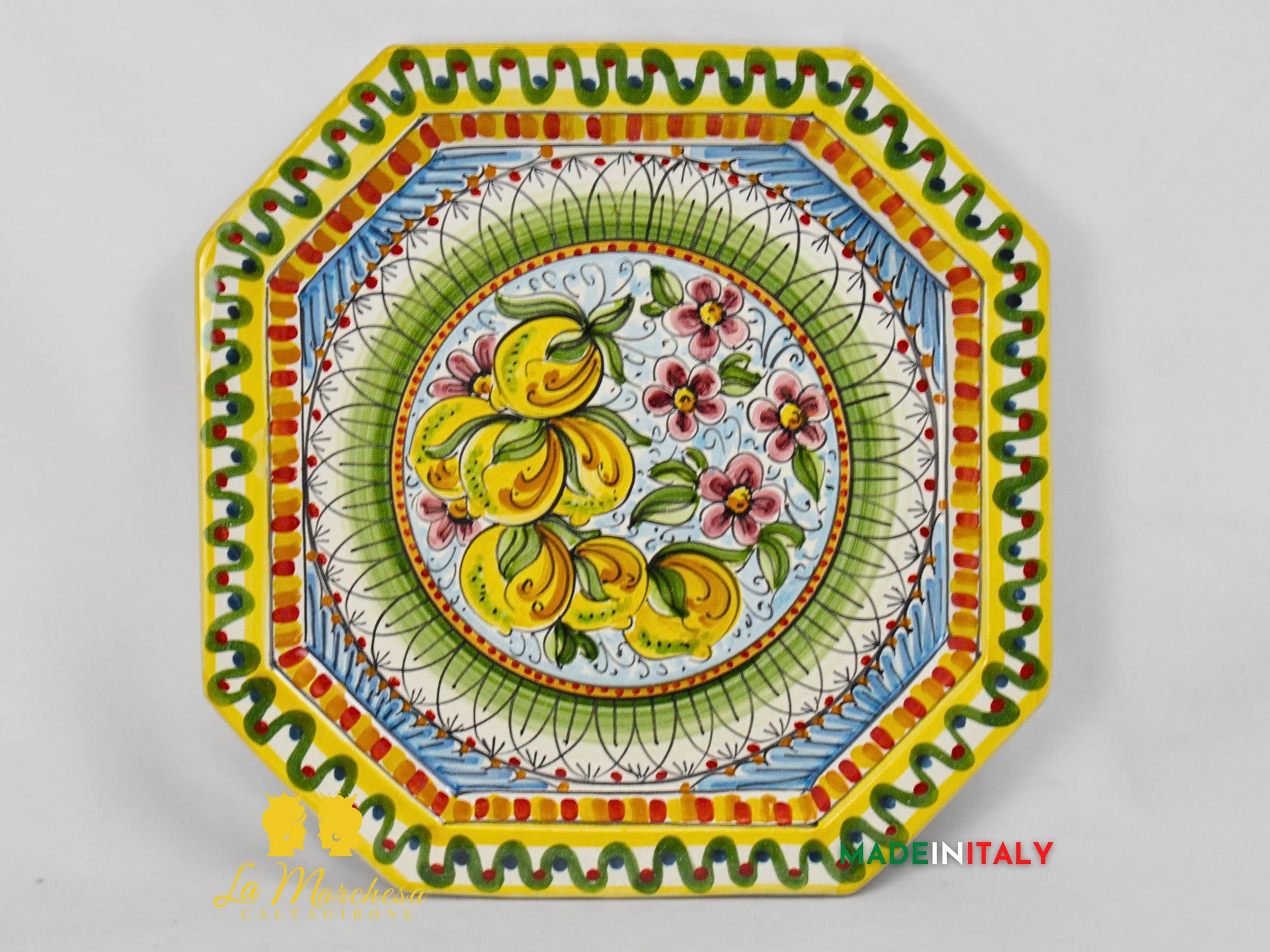 Piatto Ottagonale Decorato in Ceramica di Caltagirone - Vari Modelli