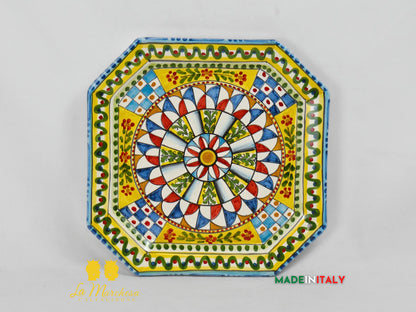 Piatto Ottagonale Decorato in Ceramica di Caltagirone - Vari Modelli