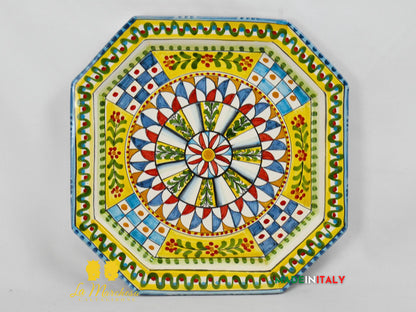 Piatto Ottagonale Decorato in Ceramica di Caltagirone - Vari Modelli