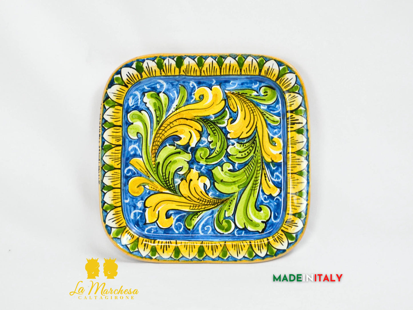 Piatto Ornato in ceramica di Caltagirone quadrato 19cm