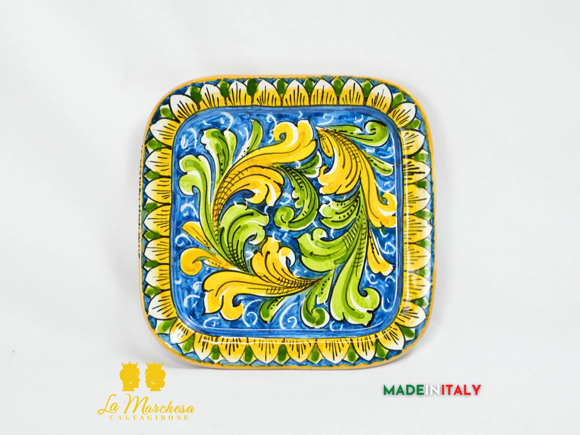 Piatto Ornato in ceramica di Caltagirone quadrato 19cm