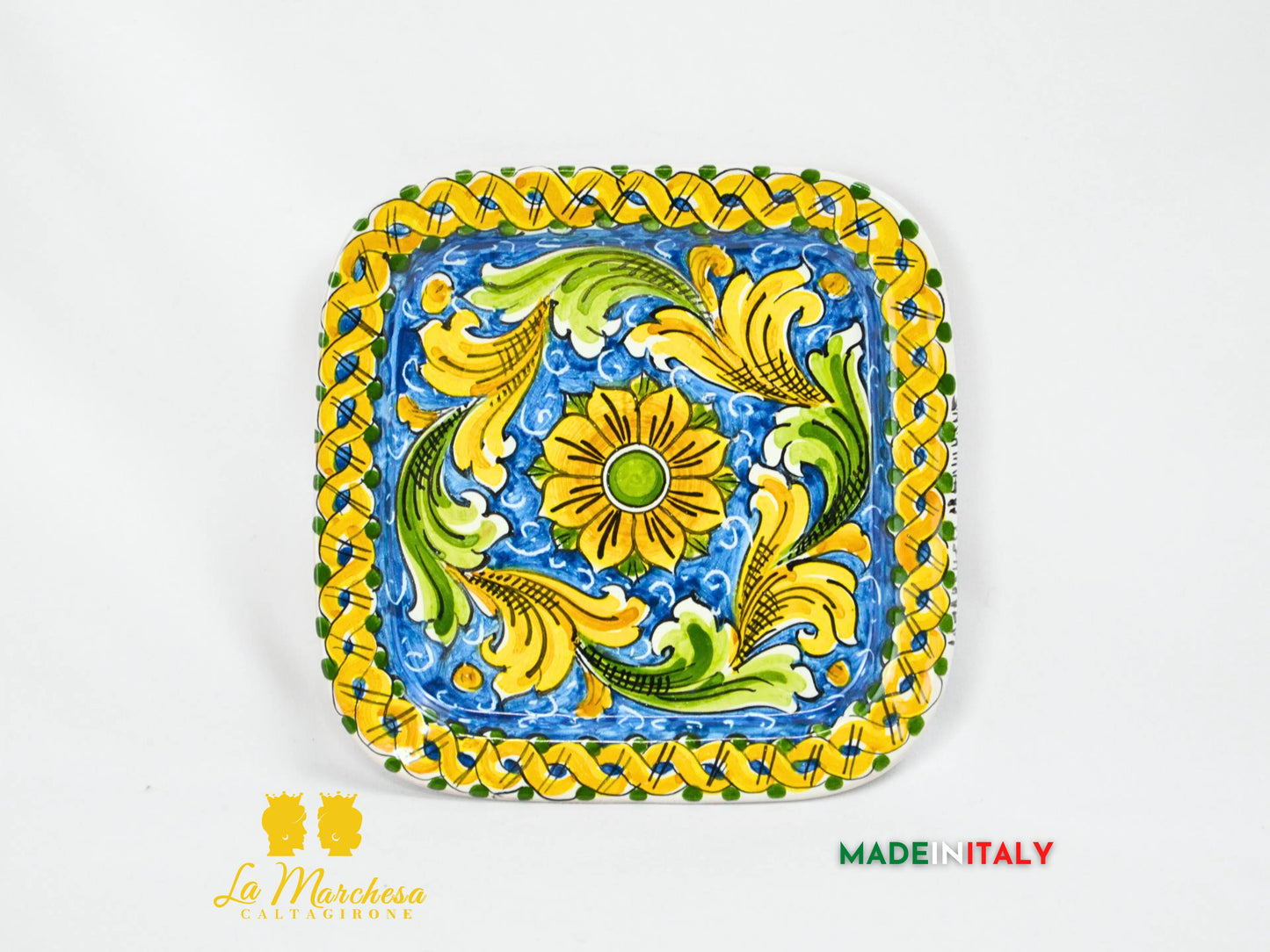 Piatto Ornato in ceramica di Caltagirone quadrato 19cm