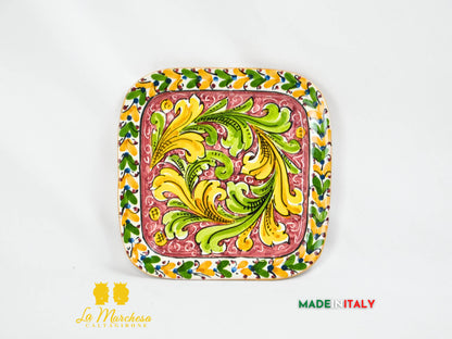 Piatto Ornato in ceramica di Caltagirone quadrato 19cm