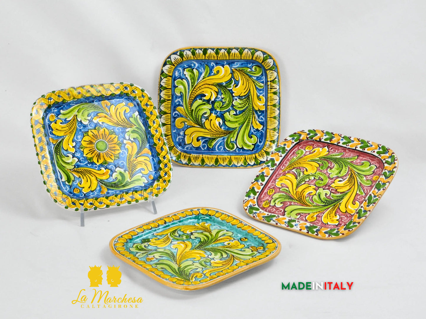 Piatto Ornato in ceramica di Caltagirone quadrato 19cm