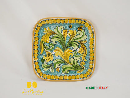 Piatto Ornato in ceramica di Caltagirone quadrato 19cm