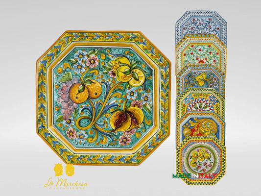 Piatto Ottagonale Decorato in Ceramica di Caltagirone - Vari Modelli