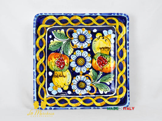 Piatto da Portata in Ceramica di Caltagirone Limoni Blu