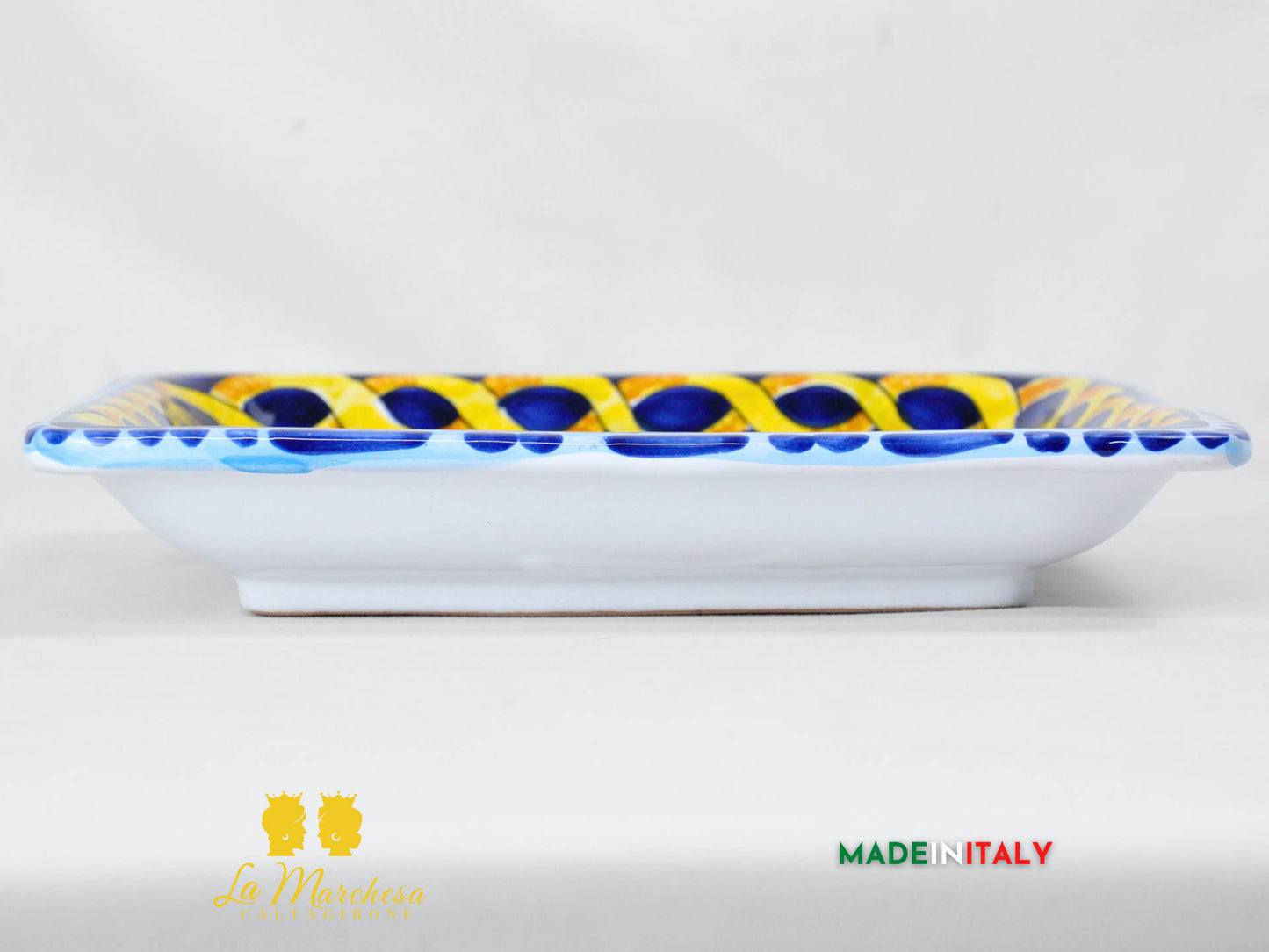 Piatto da Portata in Ceramica di Caltagirone Limoni Blu