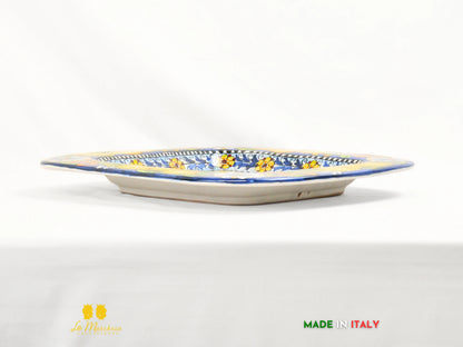 Piatto in Ceramica di Caltagirone Falda blu cobalto limone quadrato