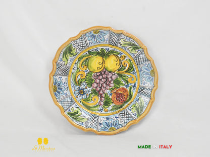 Piatto in Ceramica di Caltagirone ornato frutta bordo fiori