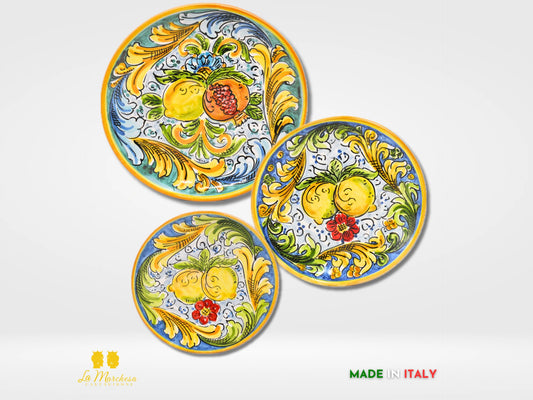 Piatto in Ceramica di Caltagirone rotondo Ornato Limoni - Varie misure