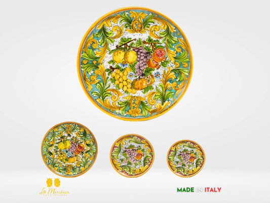 Piatto in Ceramica di Caltagirone rotondo Ornato Uva - Varie misure