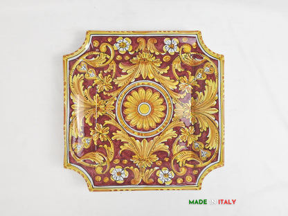 Piatto in ceramica di Caltagirone quadro ornato 34cm