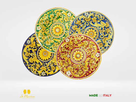 Piatto in Ceramica di Caltagirone rotondo ornato fiore 37cm - Vari Colori