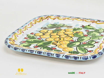 Piatto in ceramica di Caltagirone quadrato frutta decorato 19cm