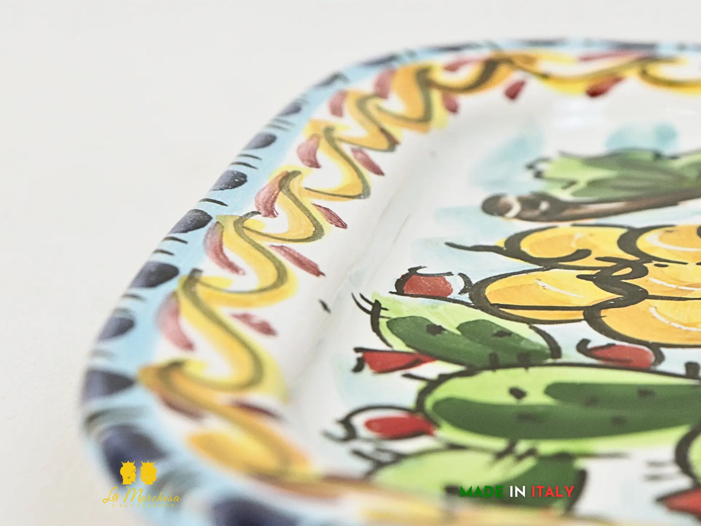 Piatto in ceramica di Caltagirone quadrato frutta decorato 19cm
