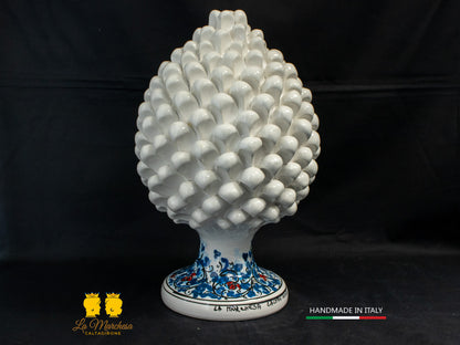 Pigna in Ceramica di Caltagirone Bianco 600 blu cobalto 30cm