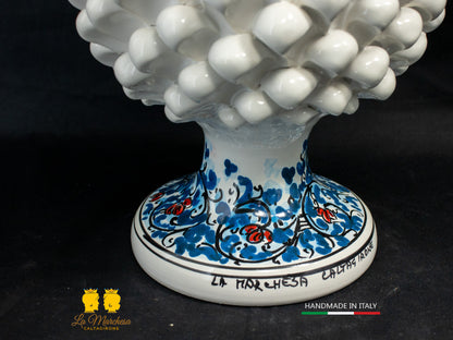 Pigna in Ceramica di Caltagirone Bianco 600 blu cobalto 30cm